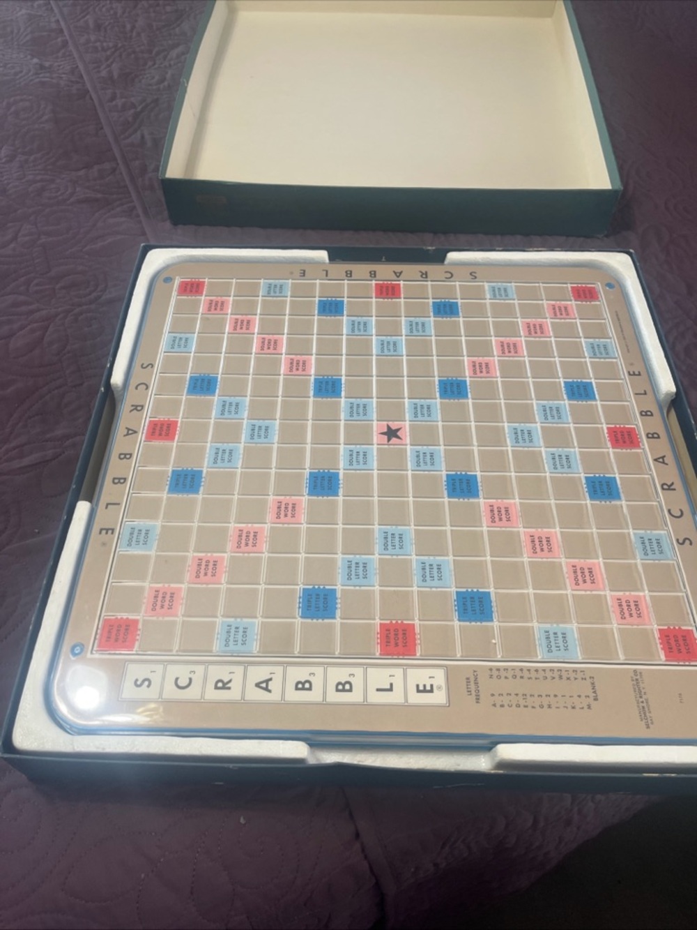 SCRABBLE Classic Board Game in Beige with Blue & Red Accents